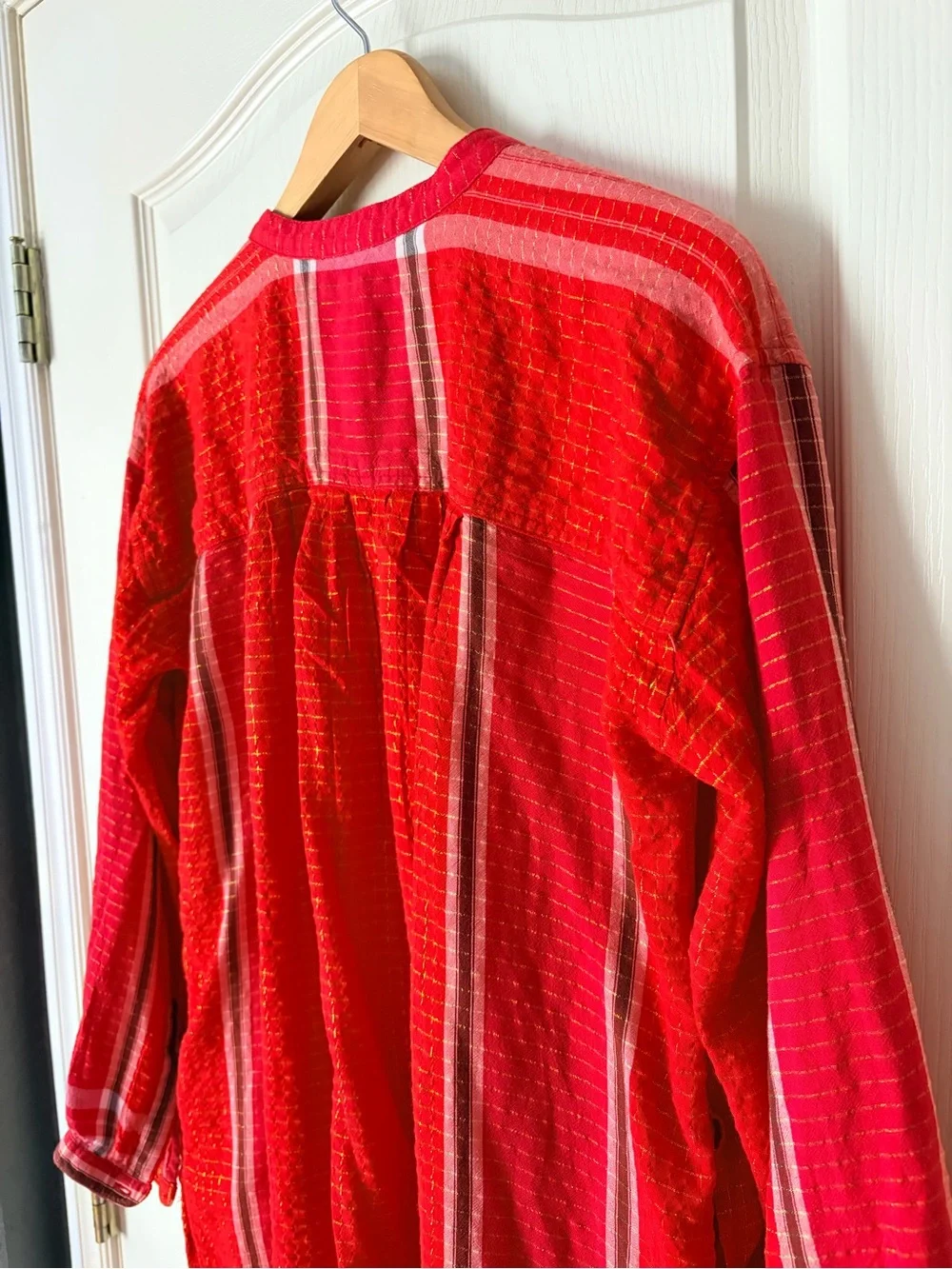 Free People Orange and Gold Long Sleeve Yarn Dye Lurex Tunic Top, Small - Picture 8 of 12